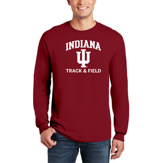 Indiana University Hoosiers Arch Logo Track & Field Long Sleeve T Shirt - Cardinal