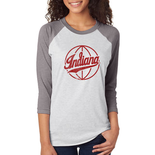 Indiana Script Basketball 3/4 Sleeve Raglan - Htr White/Premium Htr Sleeves