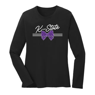 K-State Bow Script Womens Long Sleeve - Black