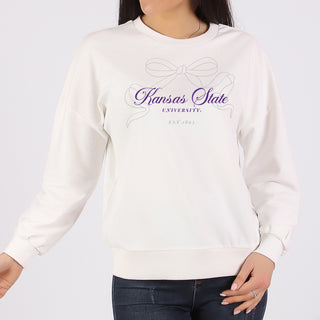 Kansas State Delicate Bow Crewneck Sweatshirt - White