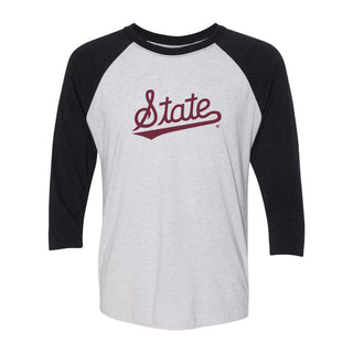 Mississippi State Script Logo NLA Triblend 3/4 Sleeve Raglan T-Shirt - Heather White / Vintage Black