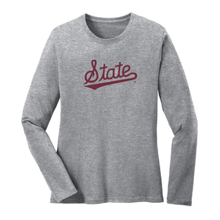 Mississippi State Script Logo Womens Long Sleeve - Athletic Heather