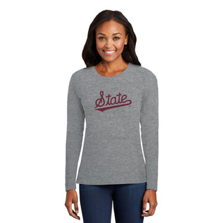 Mississippi State Script Logo Womens Long Sleeve - Athletic Heather