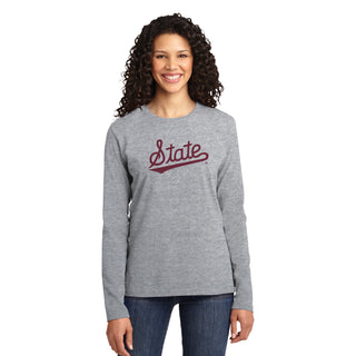 Mississippi State Script Logo Womens Long Sleeve - Athletic Heather