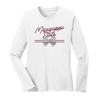 Mississippi State Bow Script Womens Long Sleeve - White