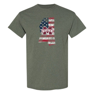 Mississippi State Patriotic State Silhouette T-Shirt - Heather Military
