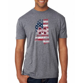 Mississippi State Patriotic State Silhouette NLA Triblend T-Shirt - Premium Heather