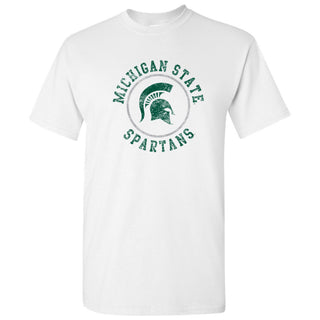 Michigan State University Spartans Distressed Circle Logo Short Sleeve T Shirt - White