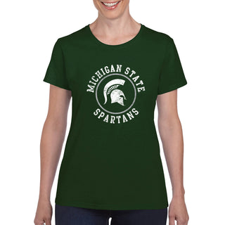 Michigan State Distressed Circle Logo Womens T-Shirt