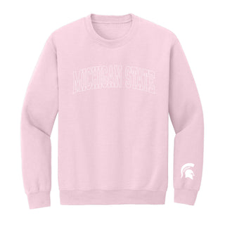MSU Tonal Arch with Wrist Print Crewneck - Light Pink