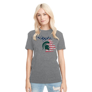 MSU Patriotic State Silhouette NLA Triblend T-Shirt - Premium Heather