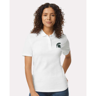 MSU Logo Outline EMB Womens Softstyle Pique Polo