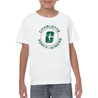 UNC Charlotte Forty-Niners Distressed Circle Logo Youth Short Sleeve T Shirt - White