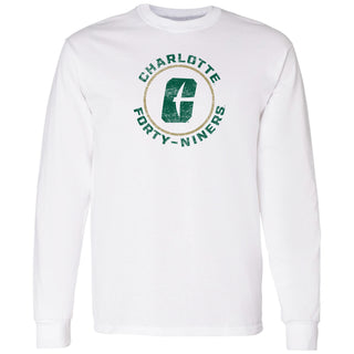 UNC Charlotte Forty-Niners Distressed Circle Logo Long Sleeve T Shirt - White