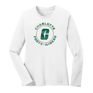 UNC Charlotte Forty-Niners Distressed Circle Logo Women's Long Sleeve T Shirt - White