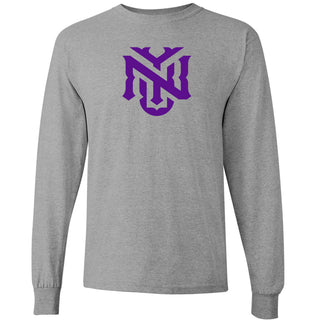 New York University Violets Primary Logo Long Sleeve T-Shirt - Sport Grey