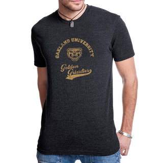 Oakland University Retro Script NLA Triblend T-Shirt - Vintage Black