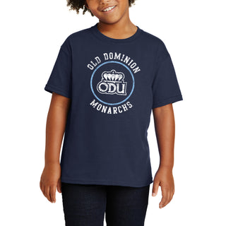 Old Dominion University Monarchs Distressed Circle Logo Heavy Cotton Youth T Shirt - Navy