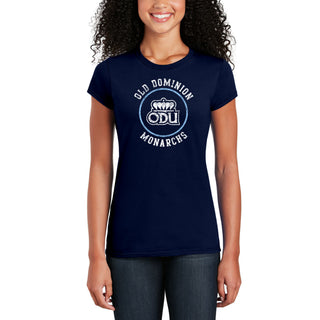 Old Dominion University Monarchs Distressed Circle Logo Basic Cotton Womens Short Sleeve T Shirt - Navy