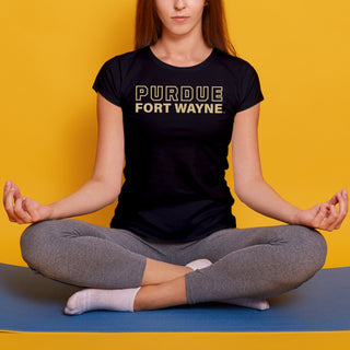 Purdue University Fort Wayne Mastodons Basic Block Womens Short Sleeve T Shirt - Black