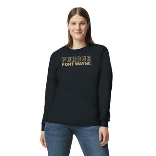 Purdue University Fort Wayne Mastodons Basic Block Long Sleeve T Shirt - Black