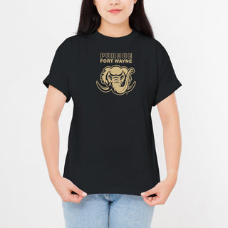 Purdue University Fort Wayne Mastodons Primary Logo Short Sleeve T Shirt - Black
