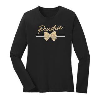 Purdue Bow Script Womens Long Sleeve - Black
