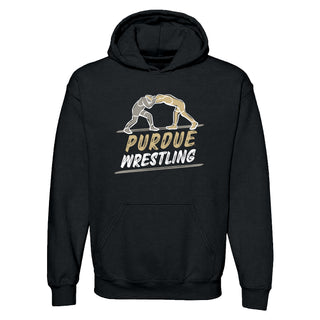 Purdue Wrestling Sketch Hoodie - Black