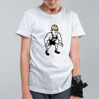Purdue Pete Wrestling Mascot Mark Youth T-Shirt - White