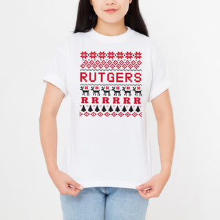 Rutgers Scarlet Knights Holiday Sweater T-Shirt - White