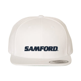 Samford Wordmark EMB Flat Bill Snapback Hat - White