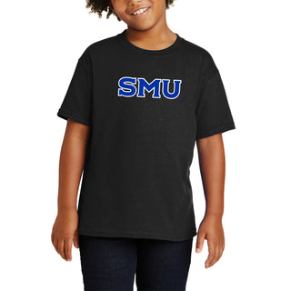 Southern Methodist University Mustangs Basic Block Outline Youth T-Shirt - Black