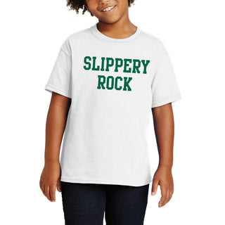 Slippery Rock University The Rock Basic Block Short Sleeve Youth T Shirt - White