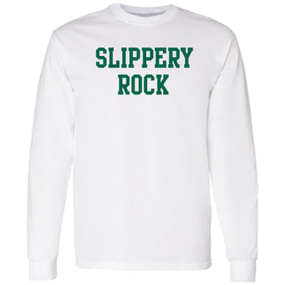 Slippery Rock University The Rock Basic Block Long Sleeve T Shirt - White