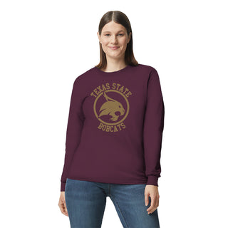 Texas State Bobcats Distressed Circle Logo Long Sleeve T-Shirt - Maroon