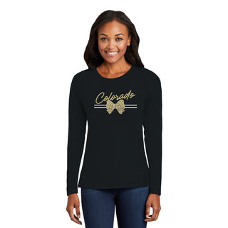 Colorado Bow Script Womens Long Sleeve - Black