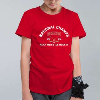 Denver 2026 Hockey National Champions Blocked Shot Youth T-Shirt