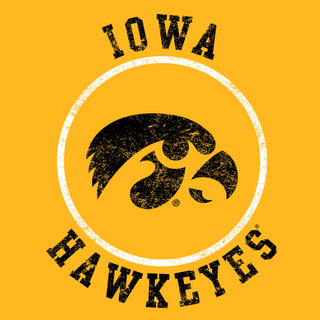 University of Iowa Hawkeyes Distressed Circle Logo Short Sleeve T Shirt - Gold