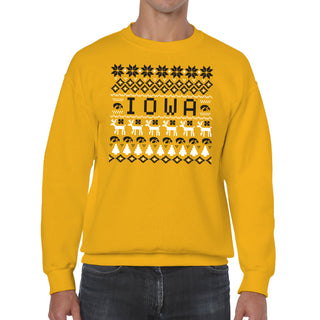 University of Iowa Hawkeyes Holiday Sweater Crewneck Sweatshirt - Gold