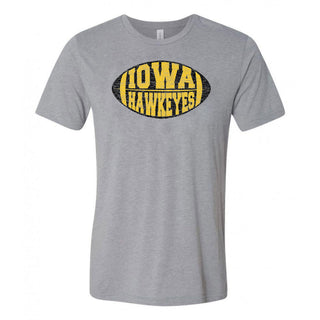 Iowa Faded Block Football Canvas Triblend T Shirt - Athletic Grey Triblend