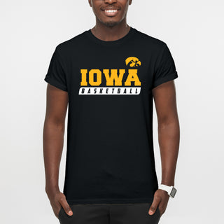 Basketball Slant Iowa Hawkeyes Basic Cotton Short Sleeve T-Shirt - Black