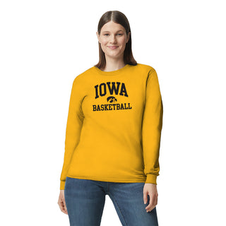 University of Iowa Hawkeyes Arch Logo Basketball Heavy Blend Long Sleeve T Shirt - Gold