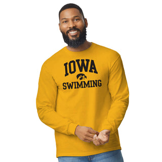 University of Iowa Hawkeyes Arch Logo Swimming Long Sleeve T Shirt- Gold