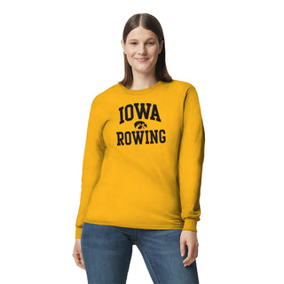 University of Iowa Hawkeyes Arch Logo Rowing Long Sleeve T Shirt- Gold