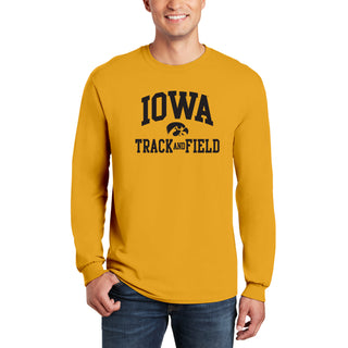 University of Iowa Hawkeyes Arch Logo Track and Field Long Sleeve T Shirt- Gold
