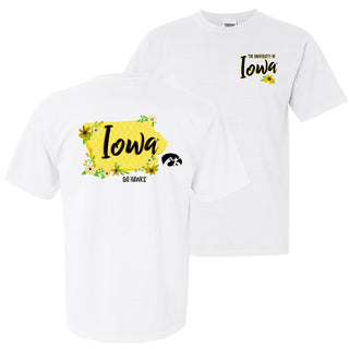 Floral State Iowa Hawkeyes Comfort Colors Short Sleeve T Shirt - White
