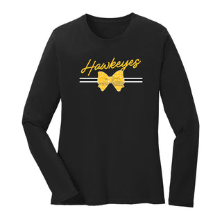 Iowa Bow Script Womens Long Sleeve - Black