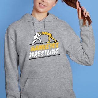 Iowa Wrestling Sketch Hoodie - Sport Grey