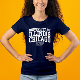 University of Illinois at Chicago Flames Arch Logo Women's T-Shirt - Navy