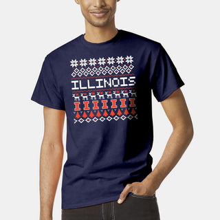 Illinois Holiday Sweater T-Shirt - Navy